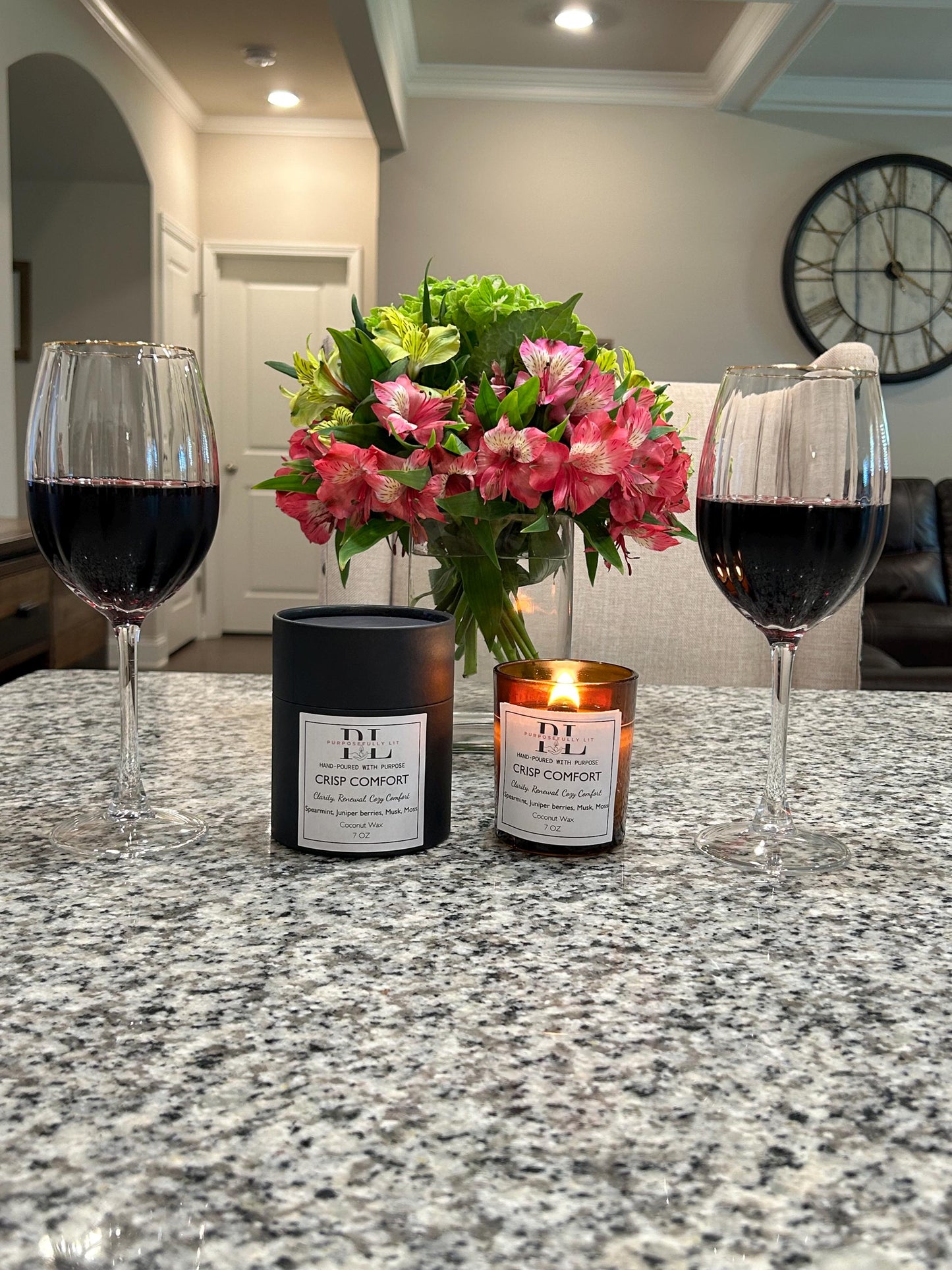 Crisp Comfort | 7oz Affirmation Candle | Eucalyptus, Sage, Peach, Apple, Juniper Berries, Pine | Inspirational Gift