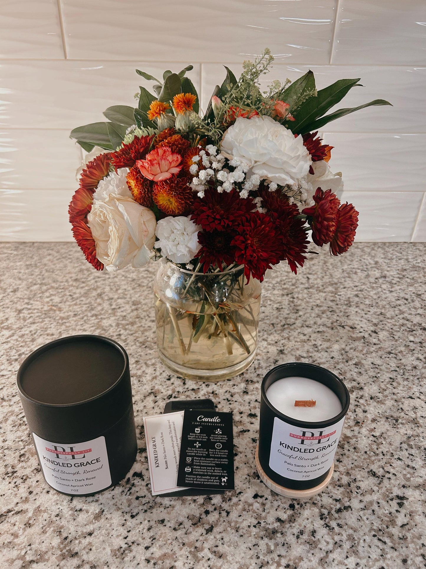 Kindled Grace | 7oz Affirmation Candle | Palo Santo & Dark Rose | Inspirational Gift