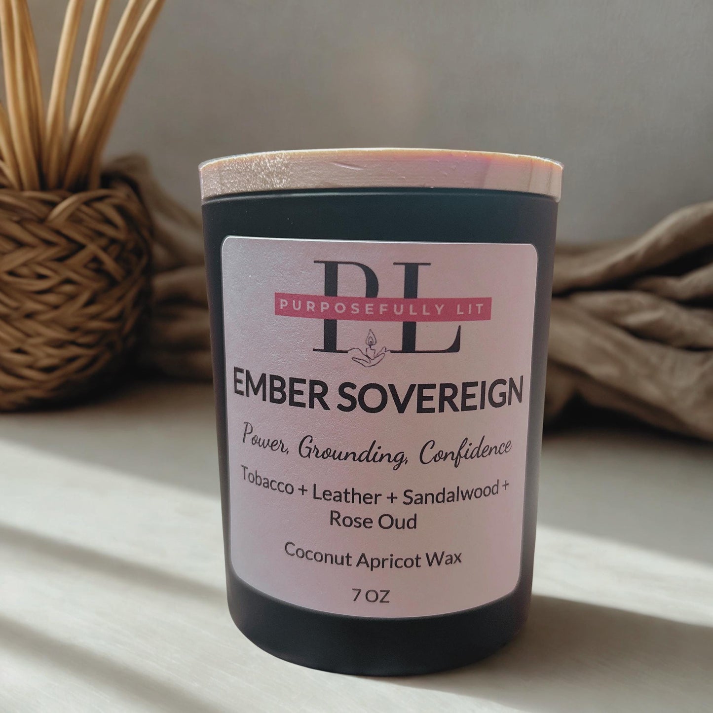 Ember Sovereign | 7oz Affirmation Candle | Tobacco, Leather & Rose Oud | Inspirational Gift