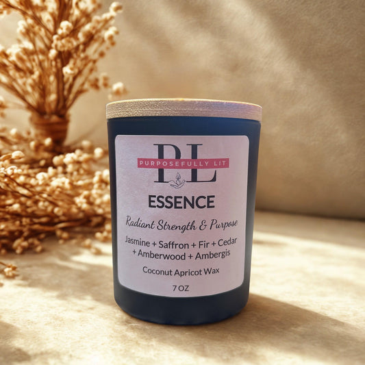 Essence | 7oz Affirmation Candle | Jasmine, Saffron, Amberwood, Cedar, Fir | Inspirational Gift