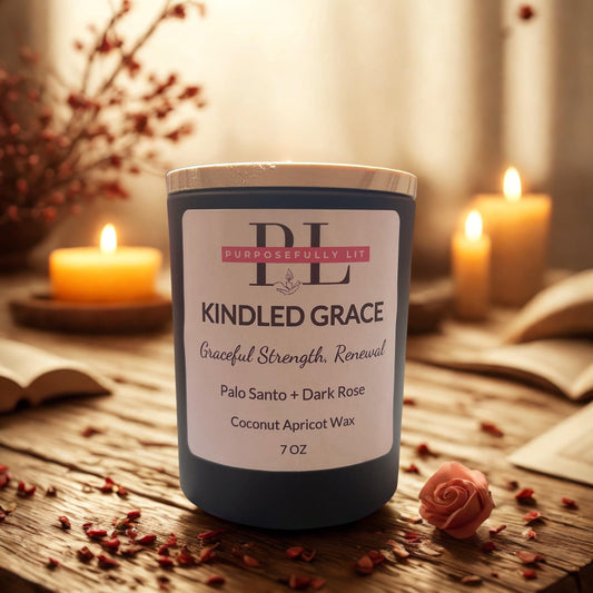 Kindled Grace | 7oz Affirmation Candle | Palo Santo & Dark Rose | Inspirational Gift