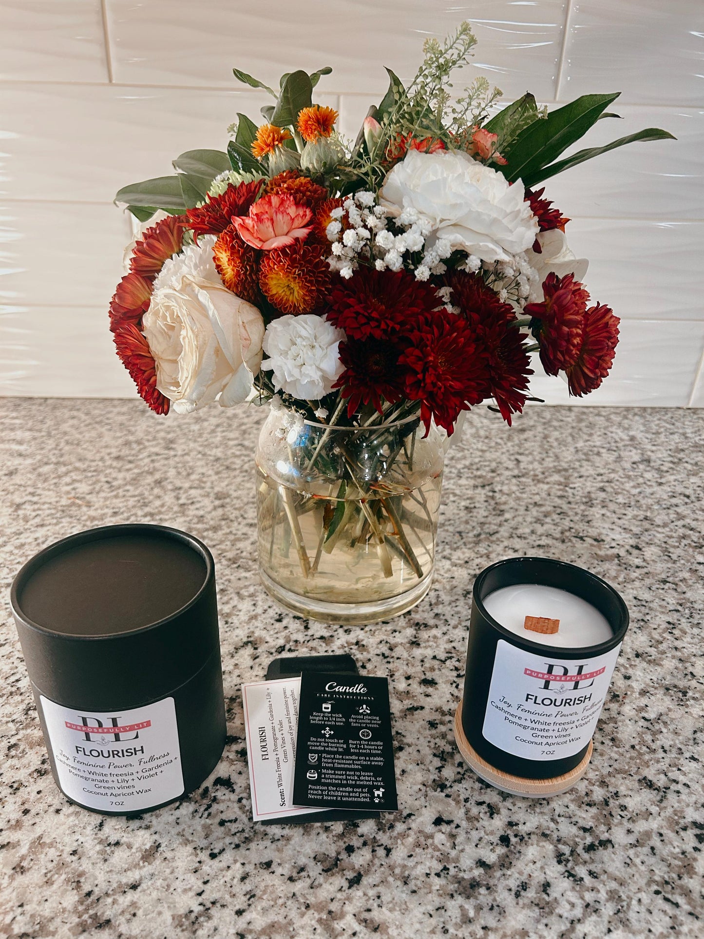 Flourish | 7oz Affirmation Candle | Blueberry, Freesia, Pomegranate, Lily, Magnolia & Cashmere | Inspirational Gift