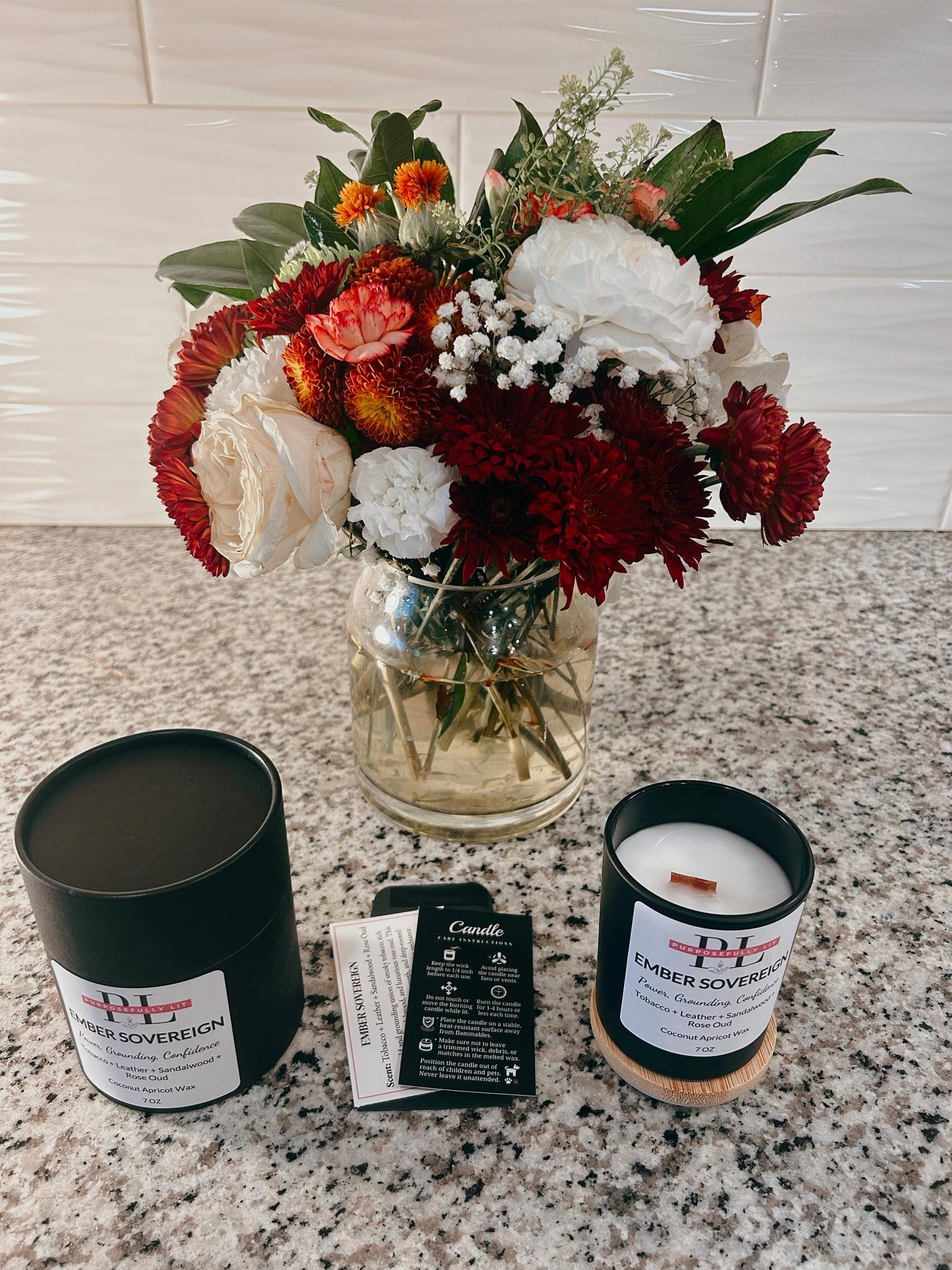 Ember Sovereign | 7oz Affirmation Candle | Tobacco, Leather & Rose Oud | Inspirational Gift