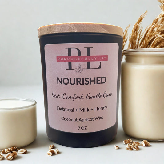 Nourished | 7oz Affirmation Candle | Oatmeal, Milk & Honey | Inspirational Gift