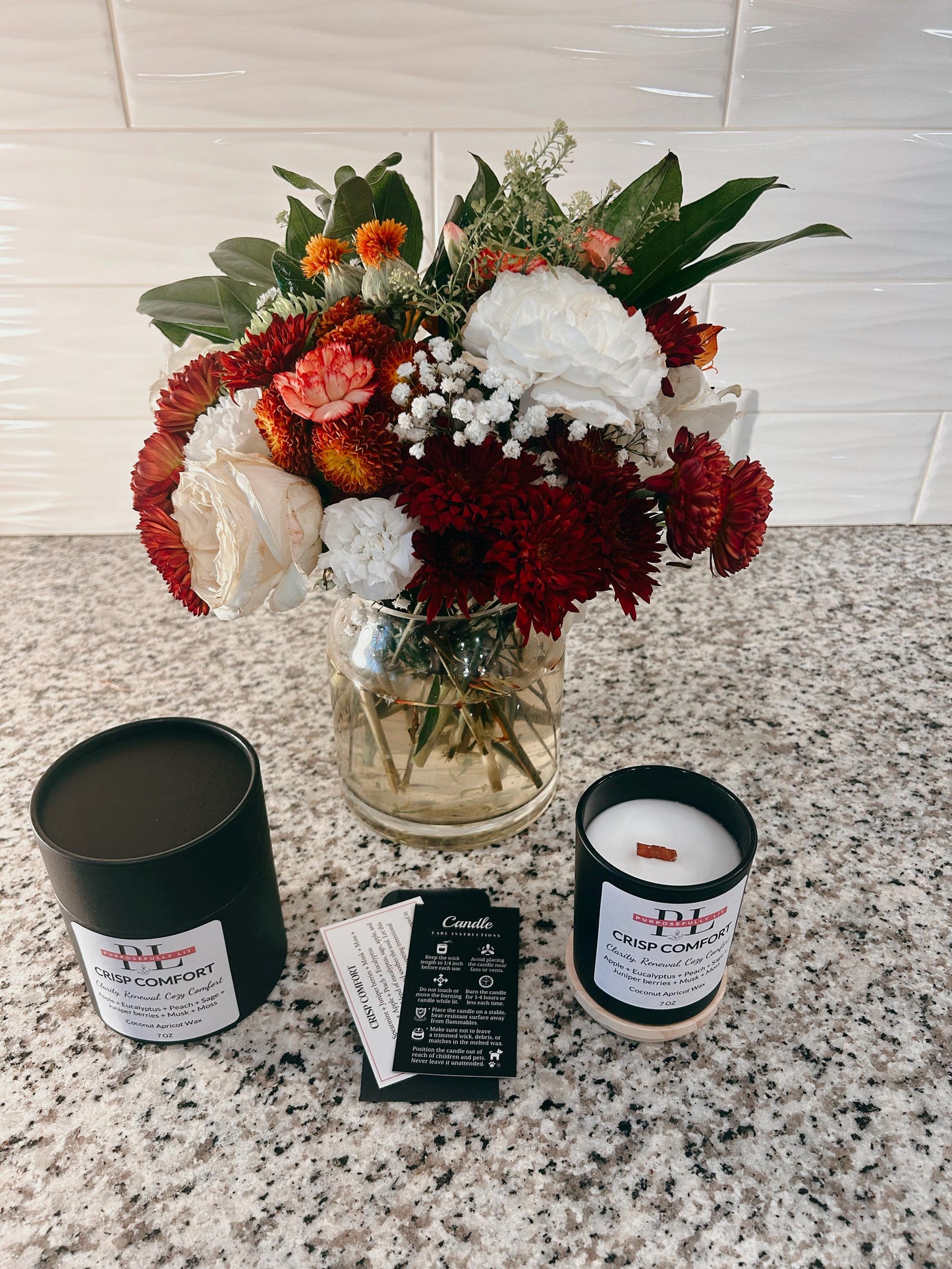 Crisp Comfort | 7oz Affirmation Candle | Eucalyptus, Sage, Peach, Apple, Juniper Berries, Pine | Inspirational Gift